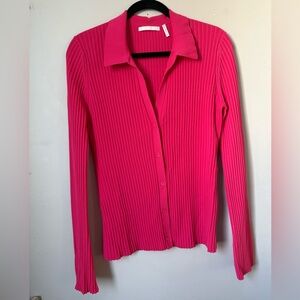 Helmut Lang Vibrant Pink Ribbed Button Down Shirt
